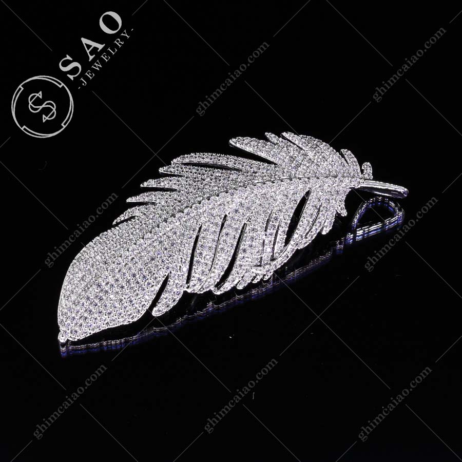 Ghim cài áo bạc 925 lông vũ đính zircon cao cấp CA34
