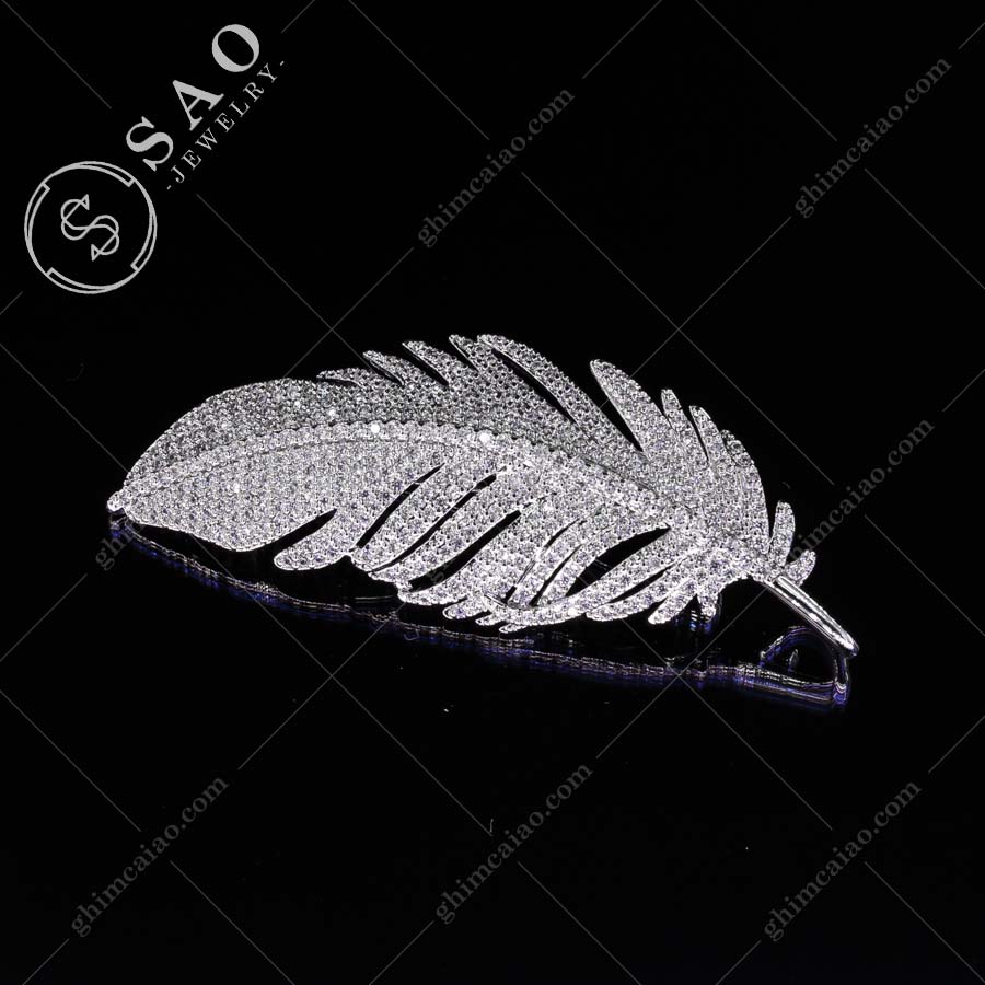 Ghim cài áo bạc 925 lông vũ đính zircon cao cấp CA34
