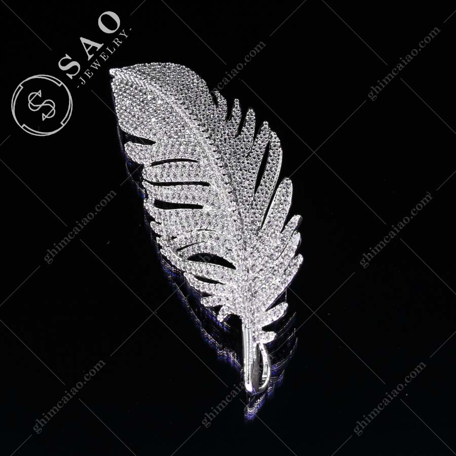 Ghim cài áo bạc 925 lông vũ đính zircon cao cấp CA34