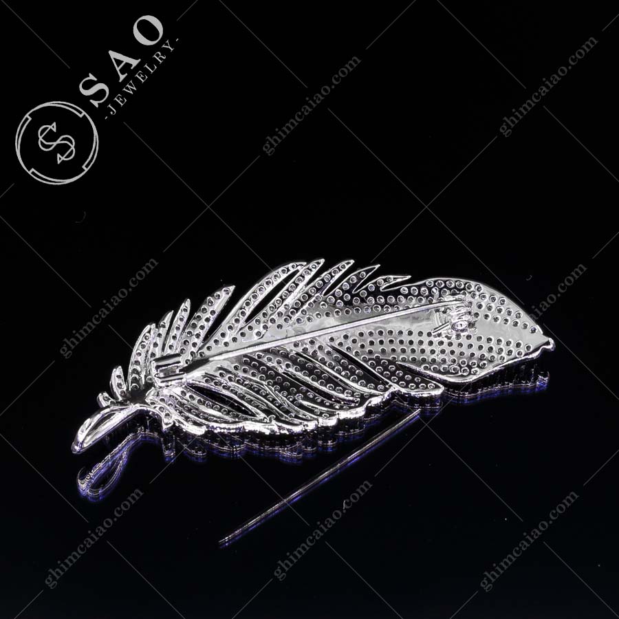Ghim cài áo bạc 925 lông vũ đính zircon cao cấp CA34
