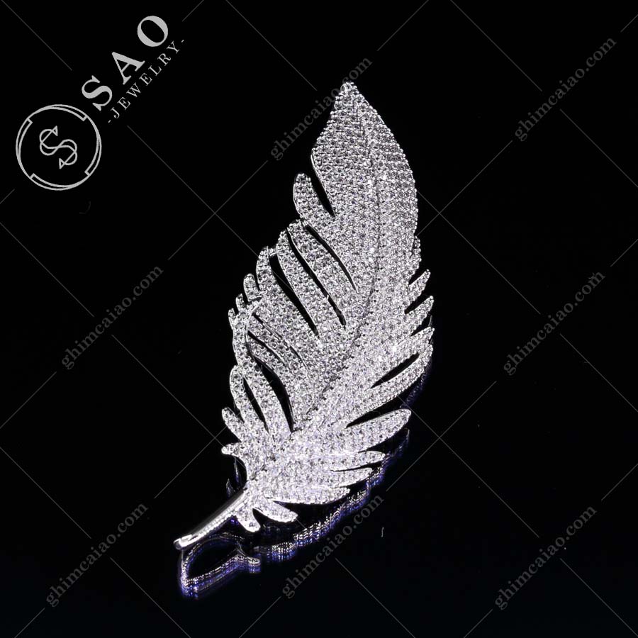 Ghim cài áo bạc 925 lông vũ đính zircon cao cấp CA34