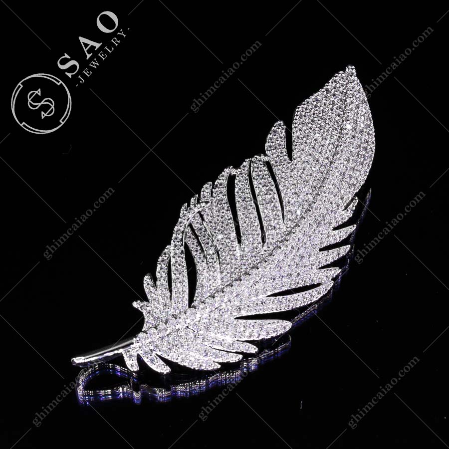 Ghim cài áo bạc 925 lông vũ đính zircon cao cấp CA34