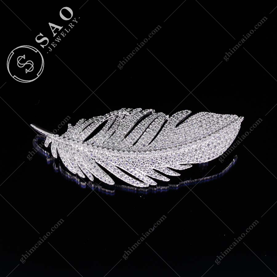 Ghim cài áo bạc 925 lông vũ đính zircon cao cấp CA34