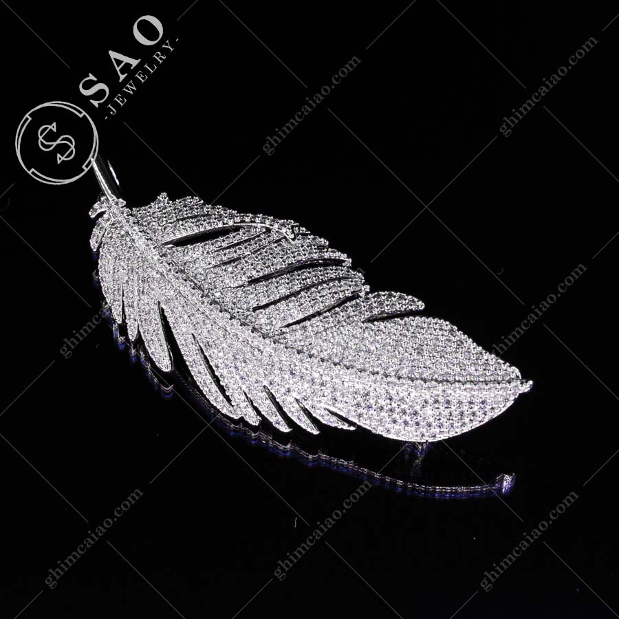 Ghim cài áo bạc 925 lông vũ đính zircon cao cấp CA34