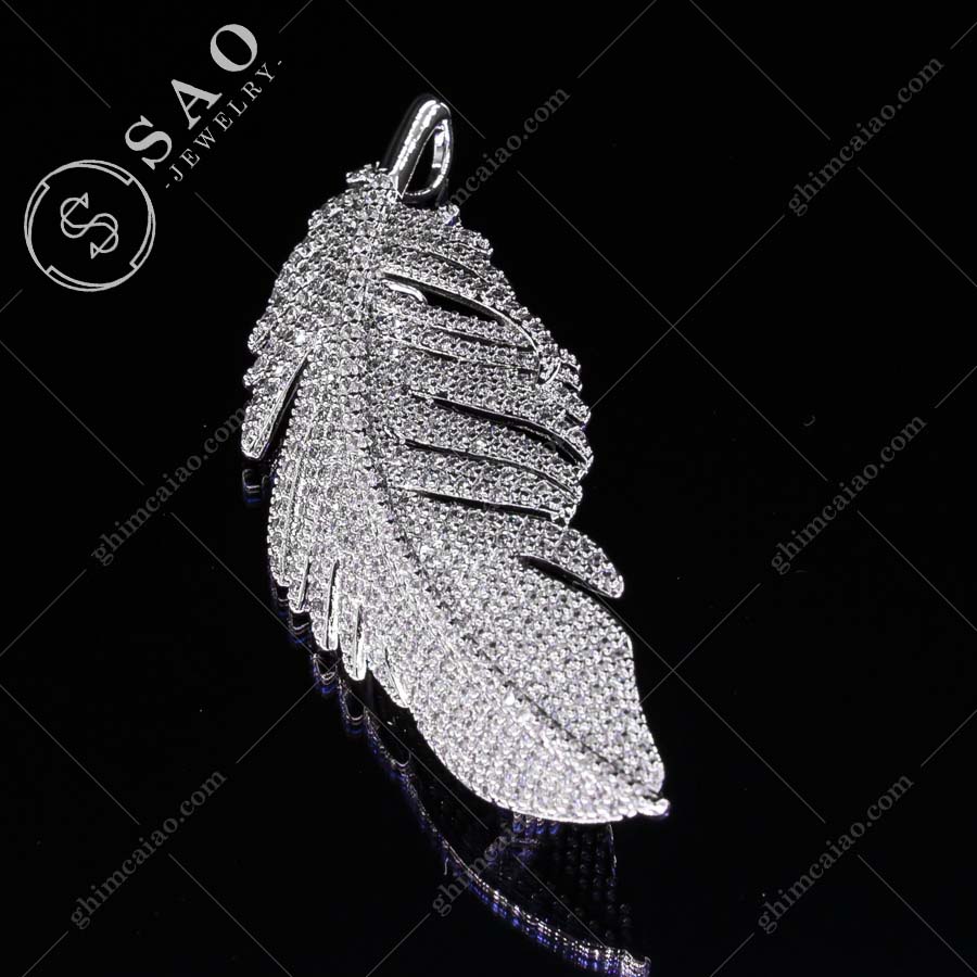 Ghim cài áo bạc 925 lông vũ đính zircon cao cấp CA34