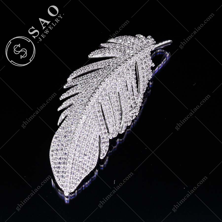 Ghim cài áo bạc 925 lông vũ đính zircon cao cấp CA34