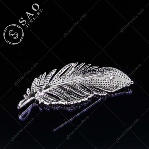 Ghim cài áo bạc 925 lông vũ đính zircon cao cấp CA34